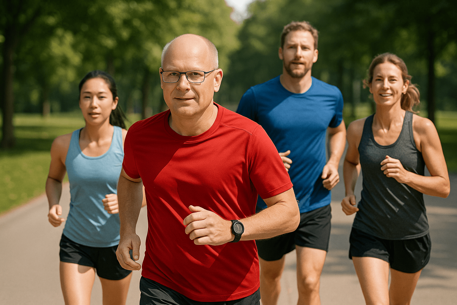 andreas wagner and other 3 man and women running